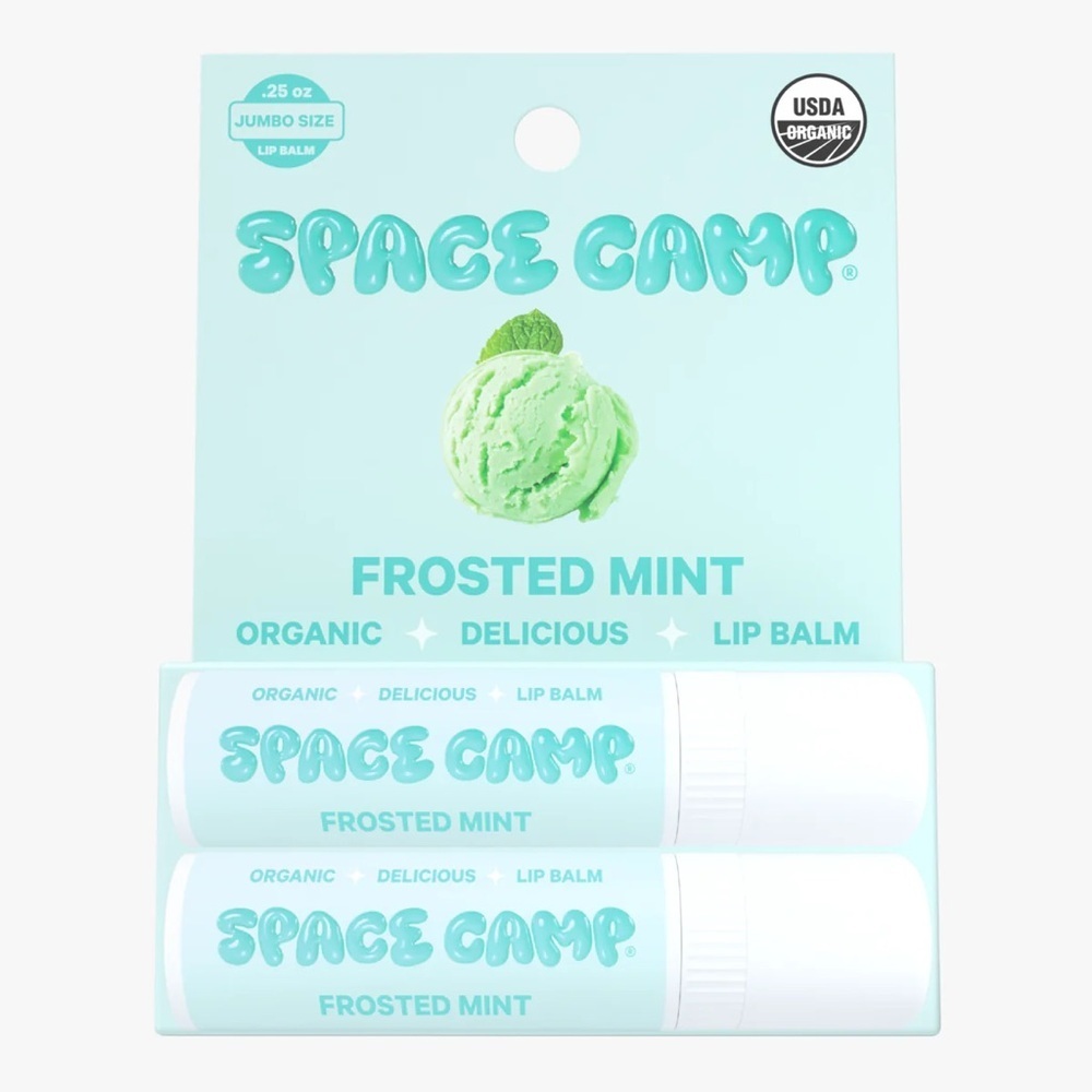 Space Camp Organic Lip Balm Frosted Mint Bundle | 4 Total (2× 2-Packs) | New - Picture 1 of 8